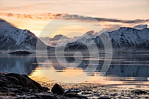 Beautiful landscape at sunrise in Lofoten