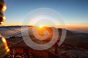 Beautiful landscape. Sunrise on the mountain Sri Pada Adam`s Peak. Sri Lanka.