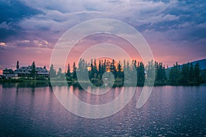 Beautiful landscape, sunset at the lake Strbske pleso, High Tatras, Slovakia