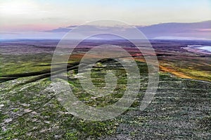 Beautiful landscape with sunset over steppe near lake Baskunchak