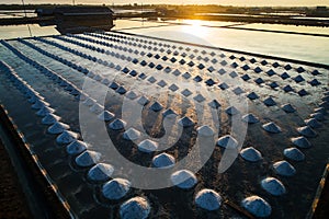 Beautiful landscape at sunset salt Farming. sea-salt production in the country,