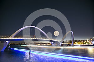 Beautiful landscape sunset during twilight of Perth city full moon at the background