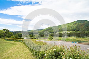 Beautiful landscape of Takayama mura at sunny summer or spring day and blue sky in Kamitakai District in northeast Nagano