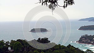 Beautiful landscape top ariel view of a tropical ocean and beach bay, Phuket, Thailand