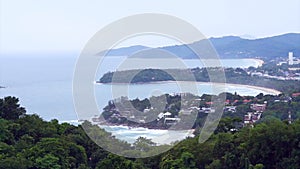 Beautiful landscape top ariel view of a tropical ocean and beach bay, Phuket, Thailand