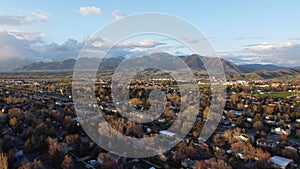 Beautiful landscape of the town and the Bridger mountain range in a background in Bozeman, Montana. photo