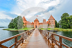 Beautiful landscape of Trakai Island Castle, Trakai Lithuania. Trakai Island Castle panorama, lake and forest.