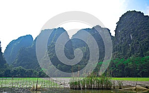 Beautiful landscape of Trang An in Tam Coc, a UNESCO World Heritage Site in Ninh Binh Province, Vietnam