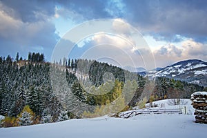 Winter in Pestera Village, Piatra Craiului national park, Brasov, Romania