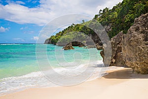 Beautiful landscape of tropical beach, rocks with vegetation, se