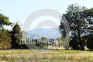 Landscape of the Tuscan countryside in Mugello, Italy photo
