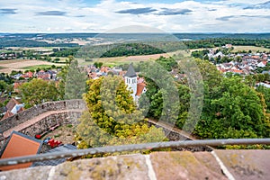 Beautiful landscape view of city Hering, Odenwald forest at otzberg, view from veste otzberg during cloudy day, germany