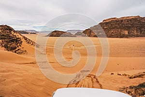 A beautiful landscape view of desert from of a car. Travel concept