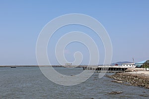 Beautiful landscape, view of the fish bridge, pier, sea, Ang Sila, Chonburi, Thailand