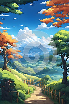 Beautiful landscape view illustration in an anime style