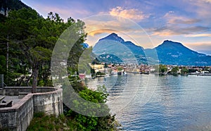 Beautiful landscape. View of Lake Garda and the Ponale trail carved into the rock of the mountain , Riva del Garda,Italy. Popular