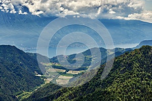 Beautiful landscape. View of Lake Garda from tremalzo pass ,Italy. Popular destinations for travel in Europe. Italian Dolomites-