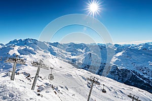 Beautiful landscape view of Meribel ski resort in Alps, France