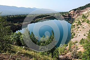 beautiful landscape view of mountains and lake,