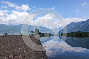 beautiful landscape view of mountains and lake