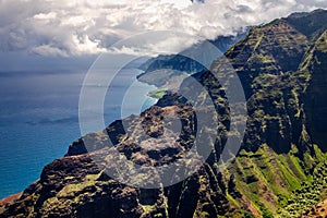 Beautiful landscape view of Na Pali coastline in dramatic style, Kauai, Hawaii