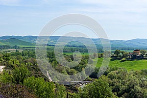 Beautiful landscape view near Bagno Vignoni in spring, Siena province, Tuscany, Italy