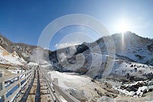 Beautiful landscape view of Noboribetsu Jigokudani or Hell Valley