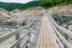 Beautiful landscape view of Noboribetsu Jigokudani or Hell Valley in summer seasonal.