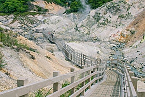 Beautiful landscape view of Noboribetsu Jigokudani or Hell Valley in summer seasonal at Hokkaido, Japan.