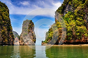 Landscape view of Phang Nga bay islands and cliffs, Thailand photo