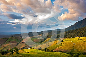 Beautiful landscape view of rice terraces and house on mountains beautiful shape in nature at pa-pong-peang rice terrace north