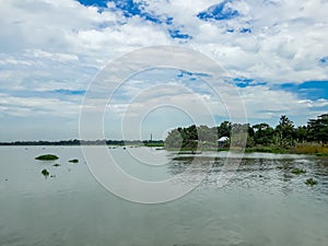 A beautiful landscape view of a river in Bangladesh. The name of the river is Meghna river.