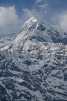 Beautiful landscape view of the snowy mountain peak