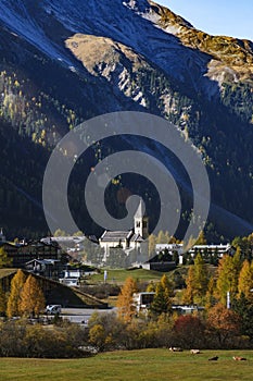 Beautiful Landscape view of Sulden small town at Bolzano Italy in autumn.Nature background