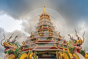 Beautiful landscape view of Wat Huay Pla Kang, a Chinese styled Mahayana Buddhist temple in the northern outskirts of Chiang Rai