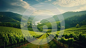 Beautiful landscape of Vineyards in European region in summer comeliness