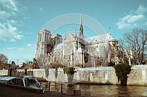 Beautiful landscape vintage shot of the NotrÃÂ© Dame in Paris