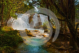 Landscape with waterfall Agua Azul, Chiapas, Palenque, Mexico