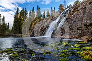 Beautiful landscape with waterfall in Finland