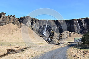Beautiful landscape of a waterfall in the republic of Iceland