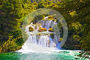 Beautiful landscape with waterfalls. Waterfalls in Krka National Park, Dalmatia