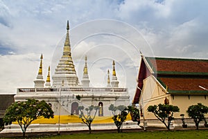 Beautiful landscape and white gold pagoda of Wat Jedyod, Chiang Rai, Thailand. Wat Chet Yot is a temple that has been renovated