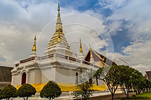 Beautiful landscape and white gold pagoda of Wat Jedyod, Chiang Rai, Thailand. Wat Chet Yot is a temple that has been renovated