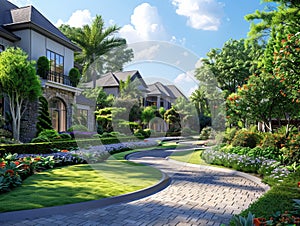A beautiful landscaped garden with a walkway