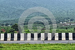 Beautiful lanscape view of green mountain forest of Parasnath hills Jharkhand in India with mist rain clouds