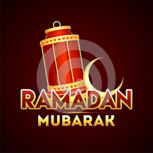 Beautiful Lantern on shiny brown background for Holy Month of Muslim Community, Ramadan Kareem.