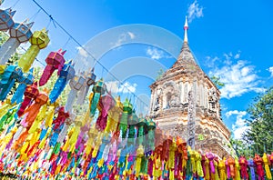 Beautiful lantern Yeepeng Festival in Chaing Mai at Wat Lok Mo Lee Temple