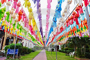 Beautiful lantern Yeepeng Festival at Wat Phra That Hariphunchai, Thailand