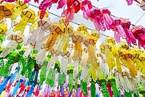 Beautiful lantern Yeepeng Festival at Wat Phra That Hariphunchai, Thailand