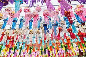 Beautiful lantern Yeepeng Festival at Wat Phra That Hariphunchai, Thailand